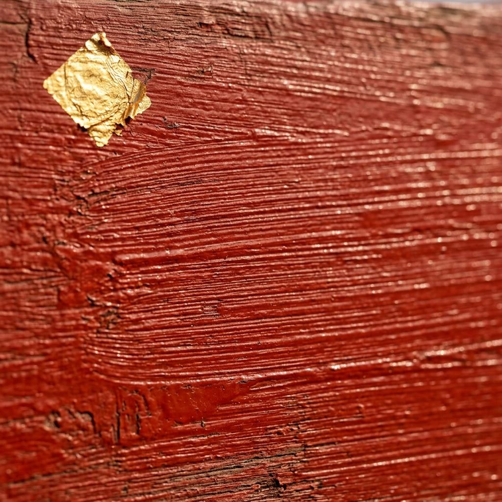 Cinnabar-red Thai vermilion temple lacquer surface, close-up macro