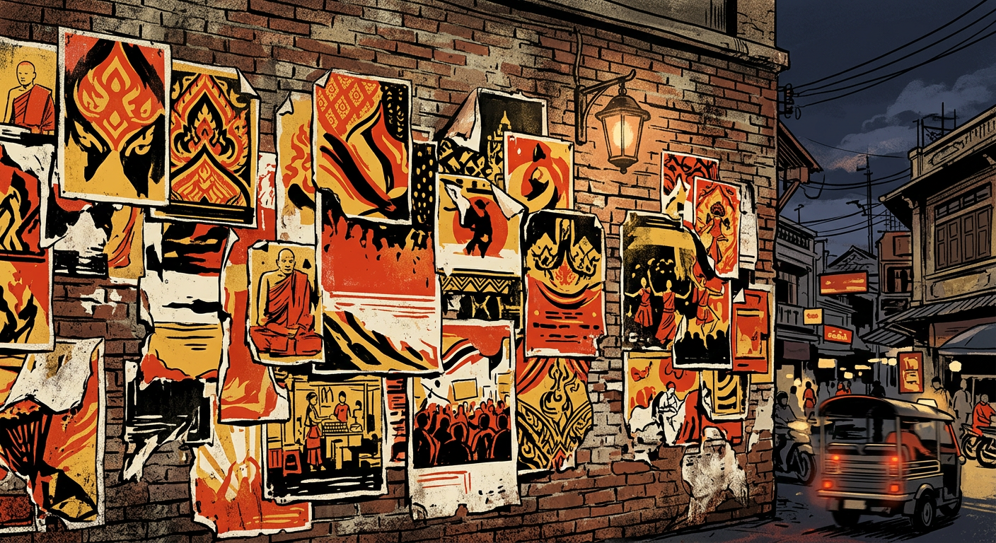 Wall of Thai poster art in a Bangkok gallery